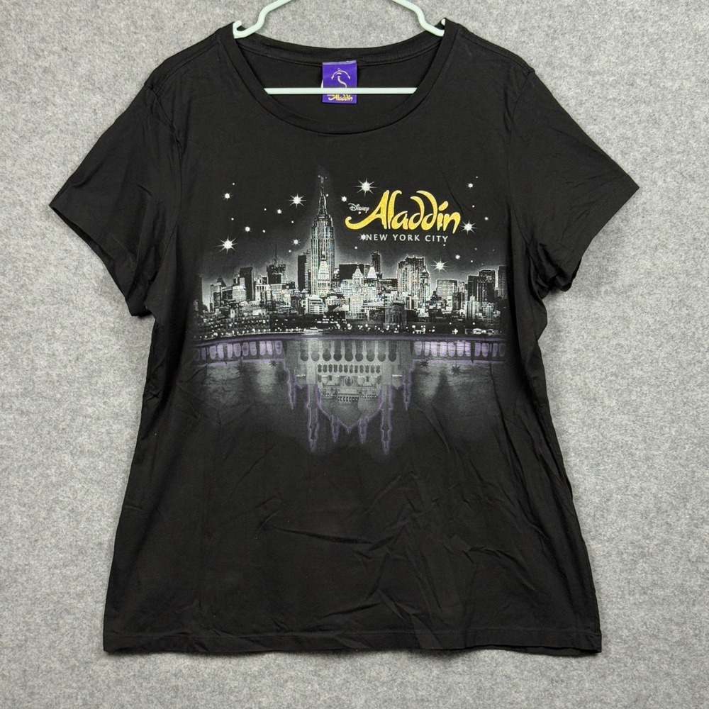 Disney Aladdin New York City Skyline Graphic T Shirt Women's XXL Black
